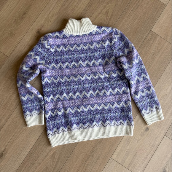 Talbots Purple and Cream Zigzag Turtleneck Sweater - Picture 3 of 6